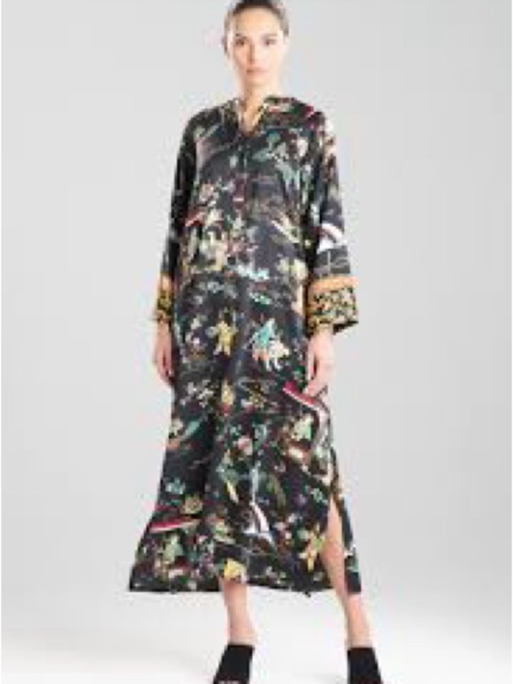 Natori Black Multicolor Printed Long Sleep Caftan
